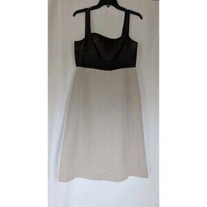 HARVE BENARD Sleeveless Linen /Rayon Dress Sz 8 Pleated Empire Beige Brown Y2K